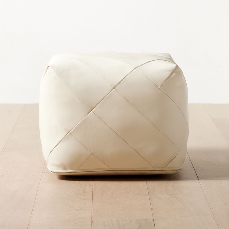 Aslant Warm White Leather Pouf Ottoman CB2 Canada