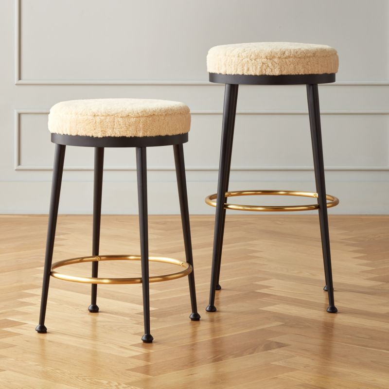 Atlas Shearling White Bar Stools CB2 Canada