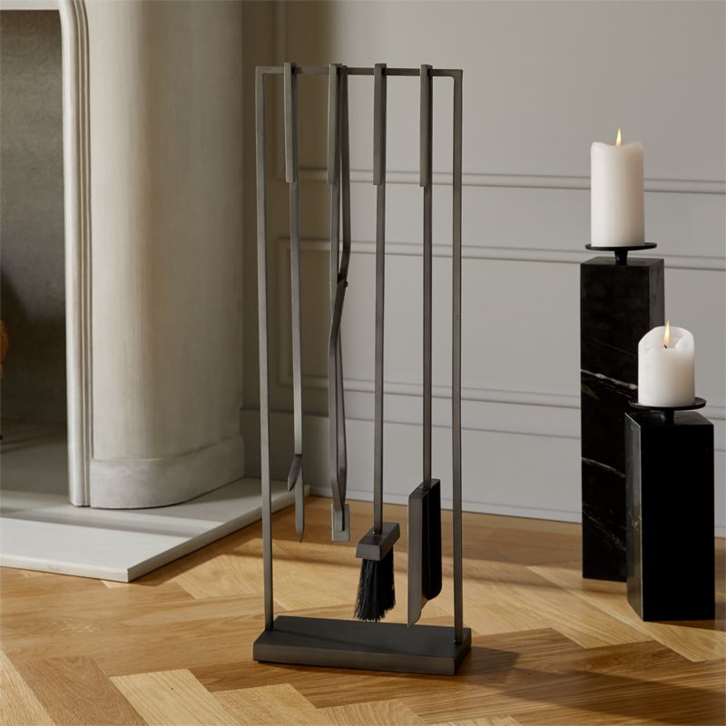 4Piece Bend Raw Steel Standing Fireplace Tool Set + Reviews CB2