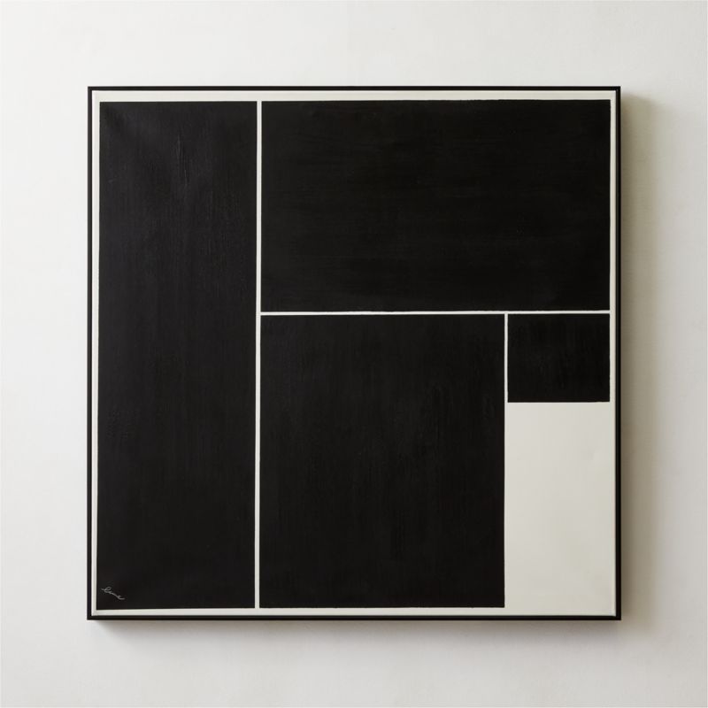 'Black Blocks I' Framed Modern Abstract Painting 40"x40" CB2