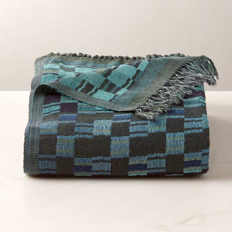 Bode Blue and Green Plaid Throw Blanket CB2 Canada