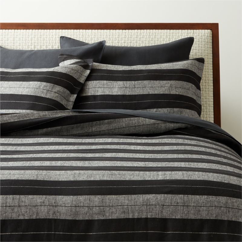 Bold Contrast Modern Full/QueenStriped Linen Black and White Duvet