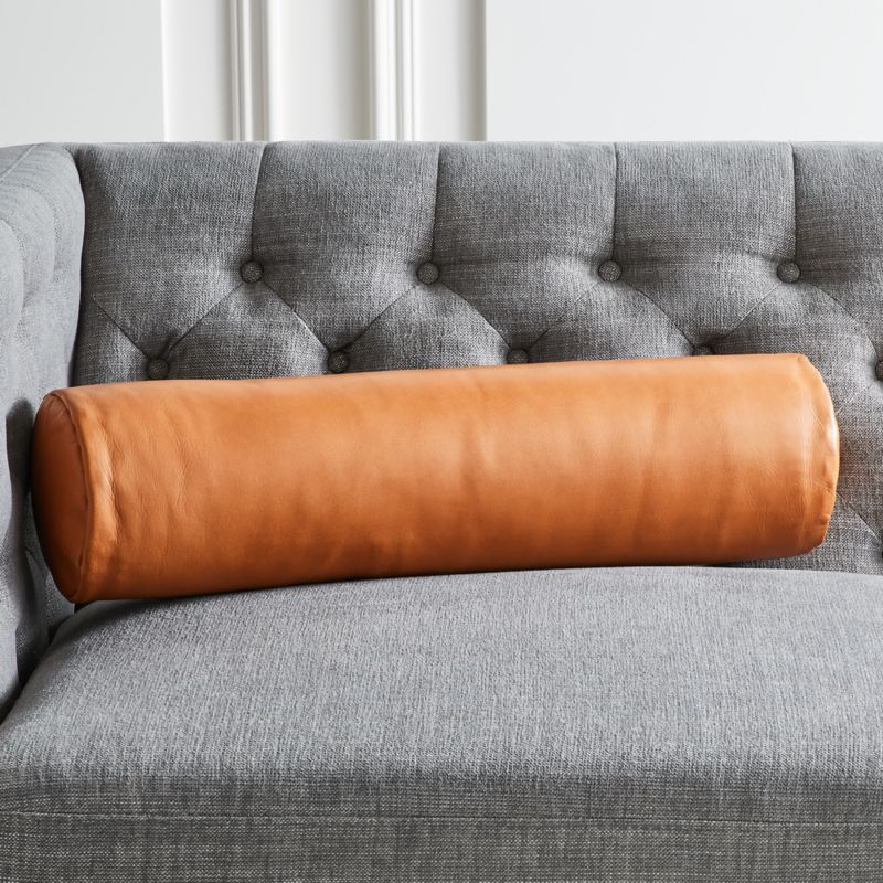 Bolster Brown Leather Modern Throw Pillow + Reviews CB2