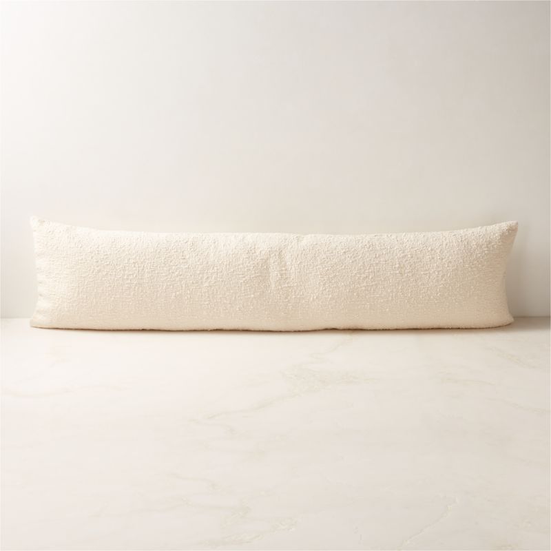 Ivory White Boucle Lumbar Pillow with FeatherDown Insert 48''x12'' CB2