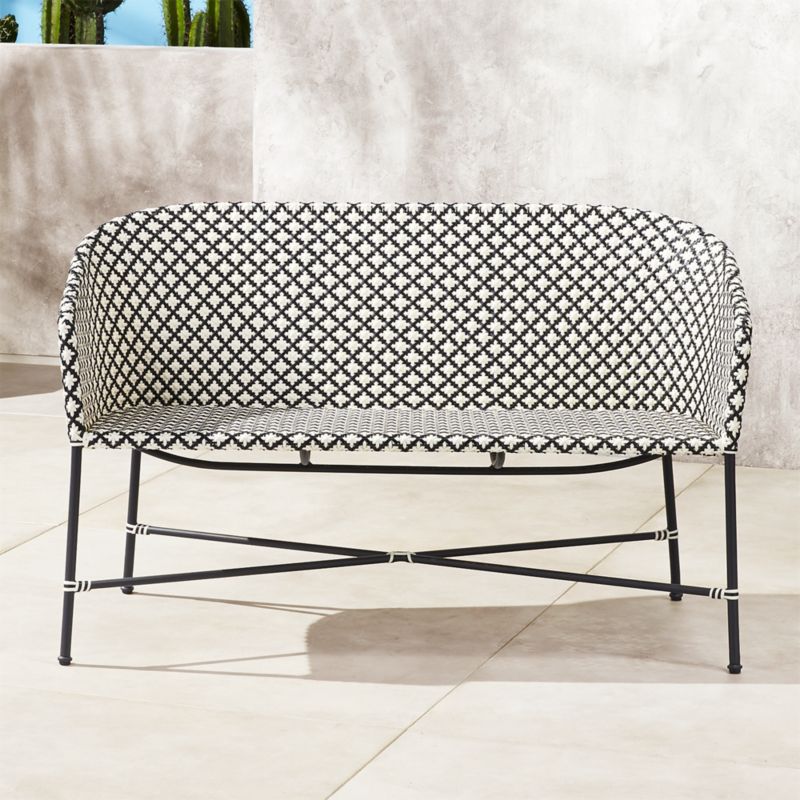 Brava Black and White Wicker Modern Outdoor Patio Loveseat + Reviews CB2