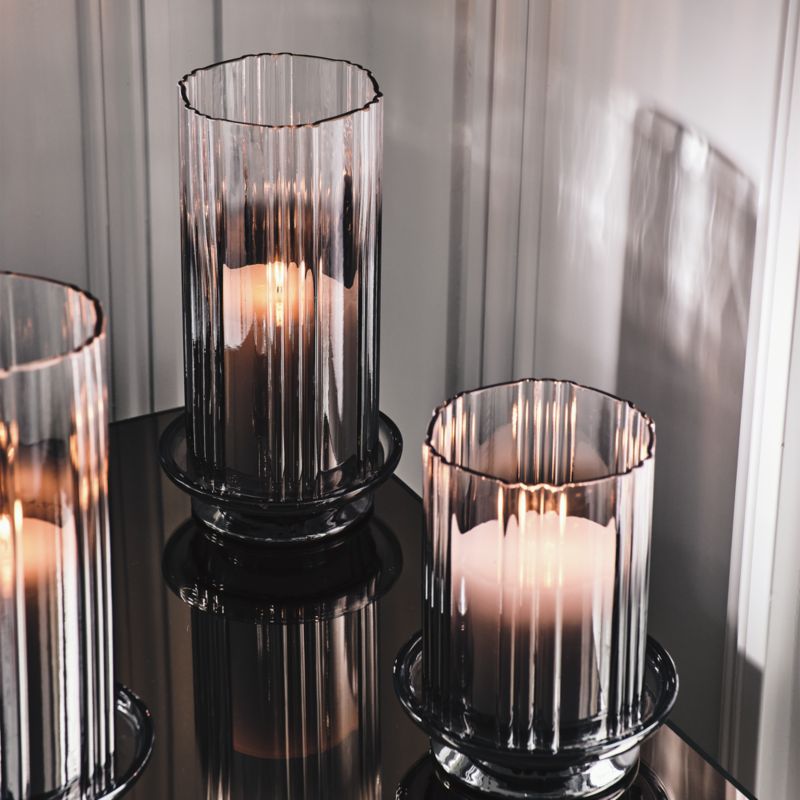 Lustro Smoked Modern Glass Hurricane Candle Holder Small CB2