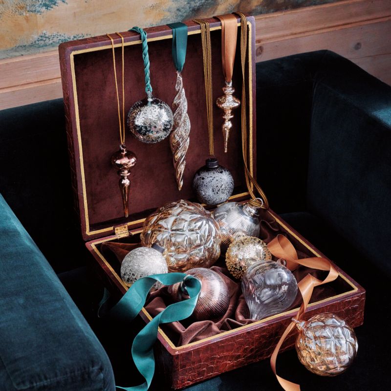 Optic Brown Glass Teardrop Christmas Tree Ornaments Set of 4 CB2