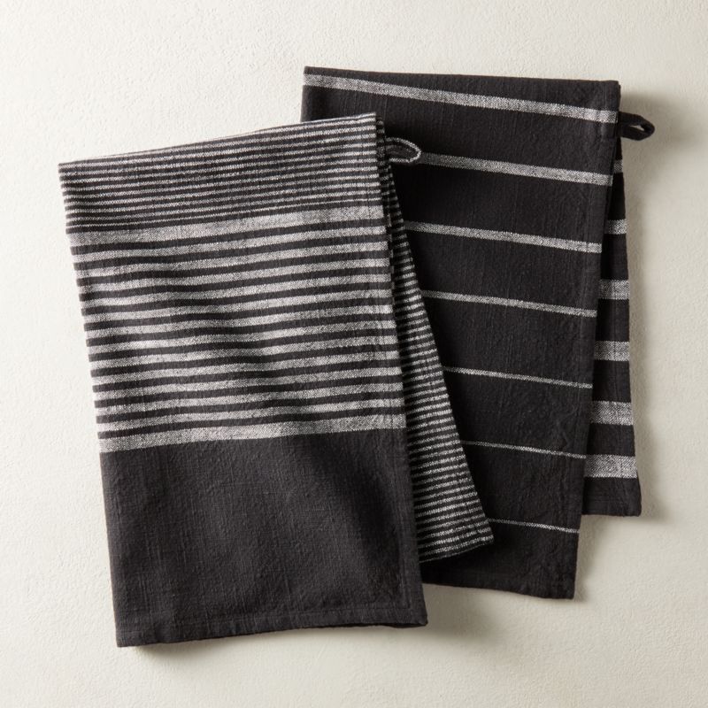 Cafe Black Striped Dish Towels Set of 2 + Reviews CB2