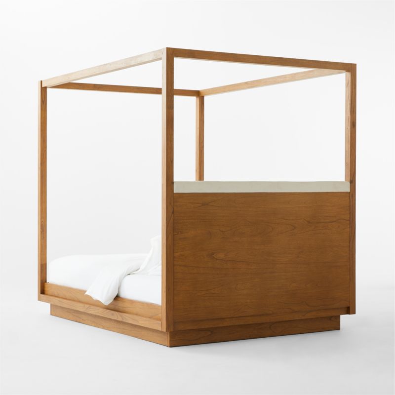 Clauson Warm White Canopy Queen Bed + Reviews | CB2