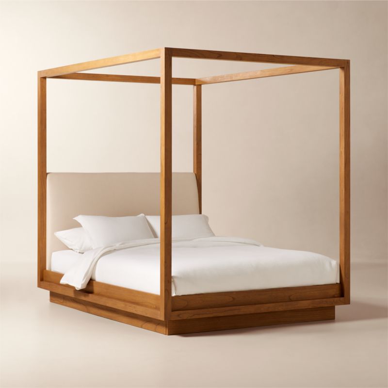 Clauson Warm White Canopy Queen Bed + Reviews | CB2