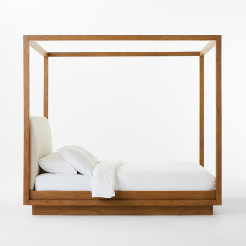Clauson Warm White Canopy Queen Bed + Reviews | CB2
