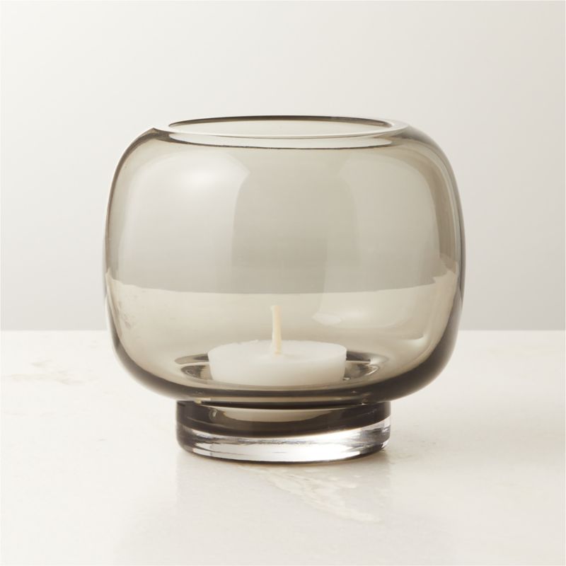 Coco Round Smoked Grey Glass Modern Votive Candle Holder + Reviews CB2