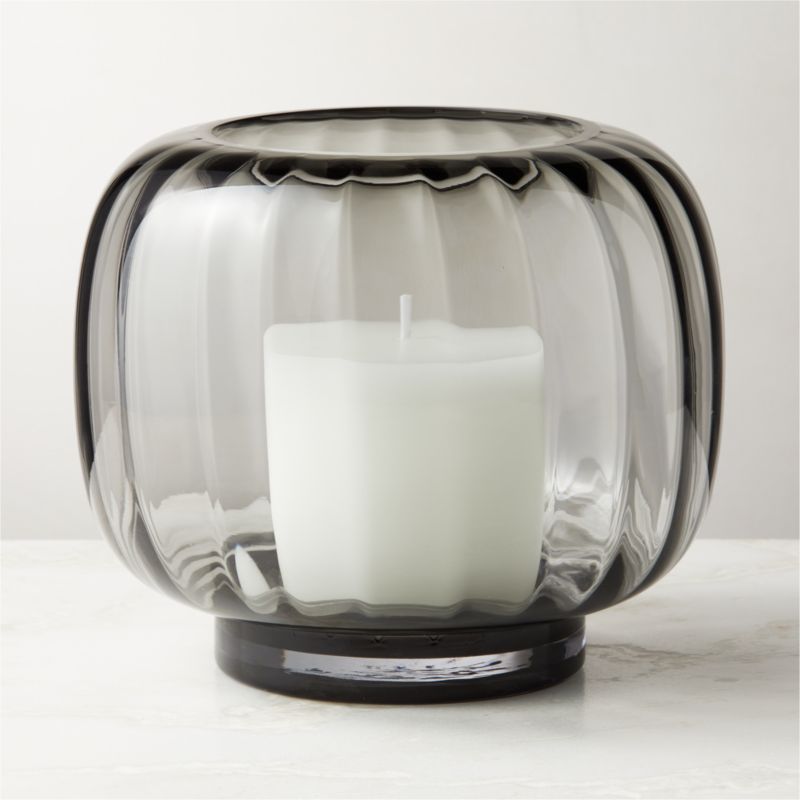Coco Modern Ribbed Glass Dark Grey Hurricane Candle Holder Large