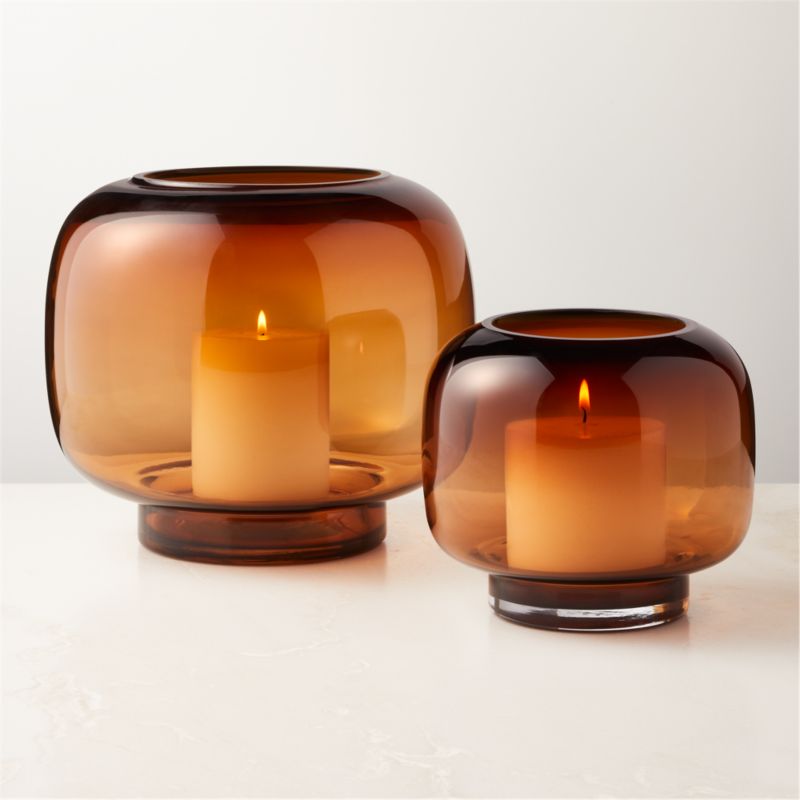Coco Round Smoked Amber Modern Glass Hurricane Candle Holder Large