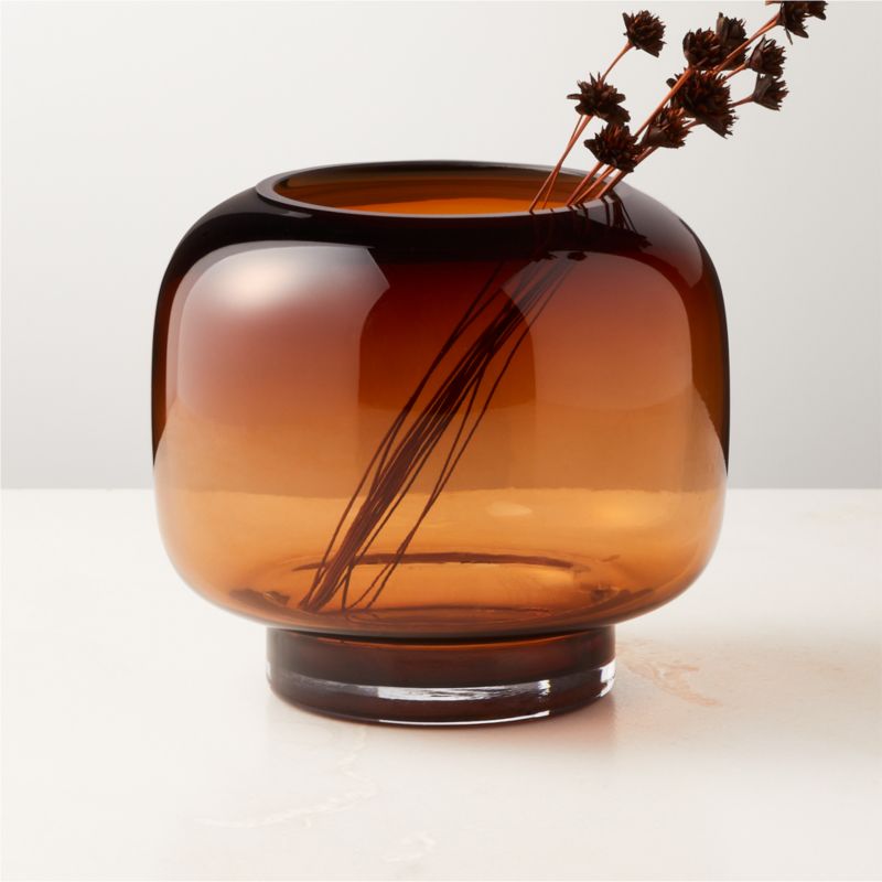 Coco Round Smoked Amber Modern Glass Hurricane Candle Holder Small