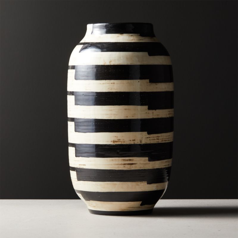 Cristo Black and White Striped Modern Vase + Reviews CB2