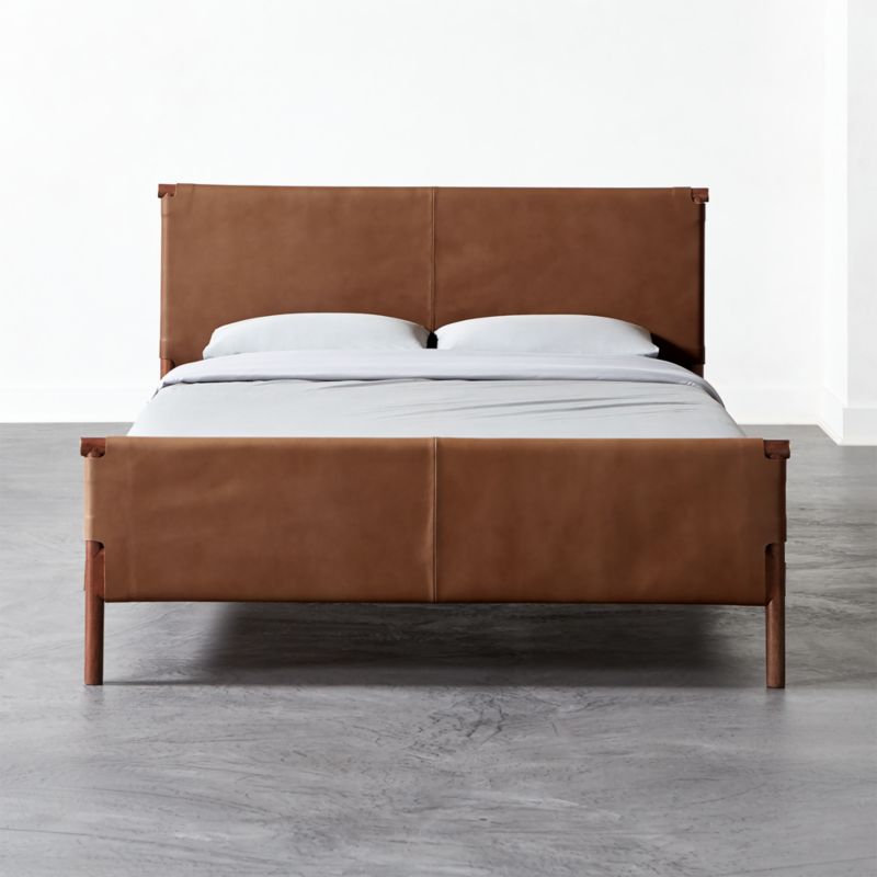 Curator Brown Leather Queen Bed + Reviews CB2