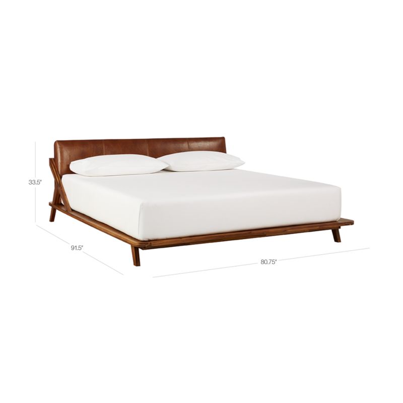Drommen Acacia Wood Platform King Bed with Leather Headboard + Reviews