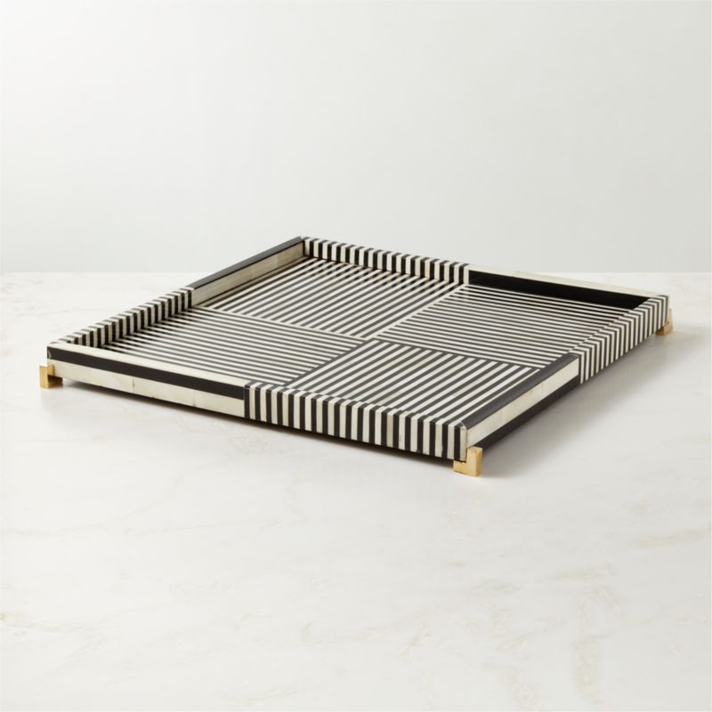 Eadie Black and White Bone Resin Decorative Tray + Reviews CB2