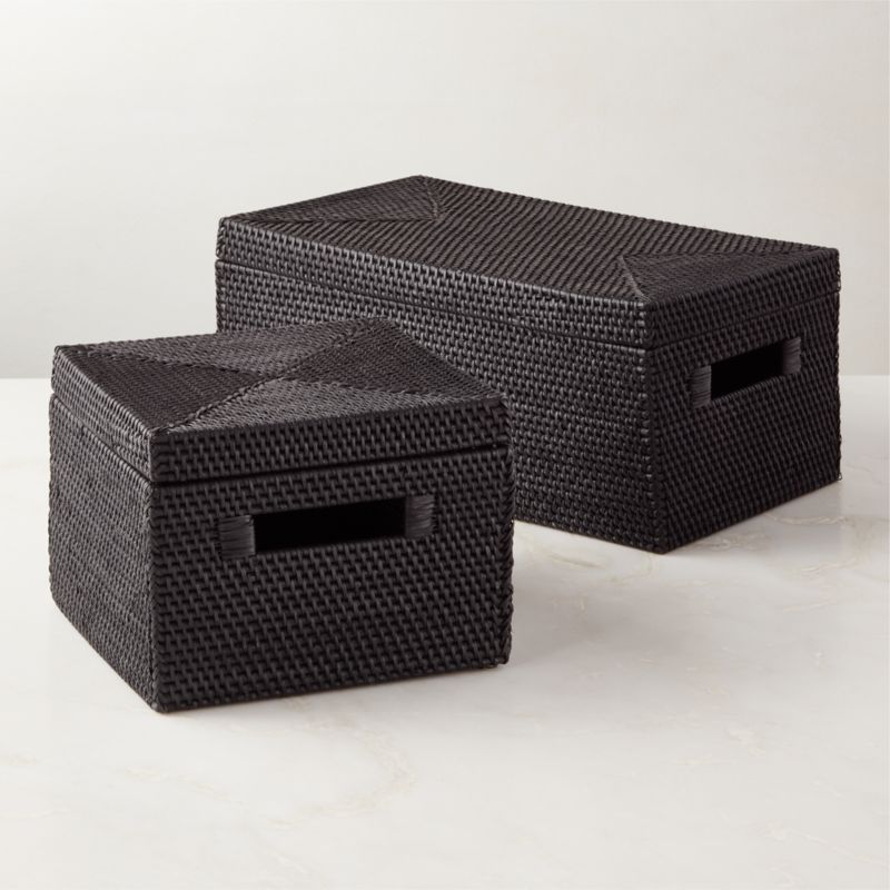 Emme Rectangular Woven Black Rattan Storage Basket + Reviews CB2