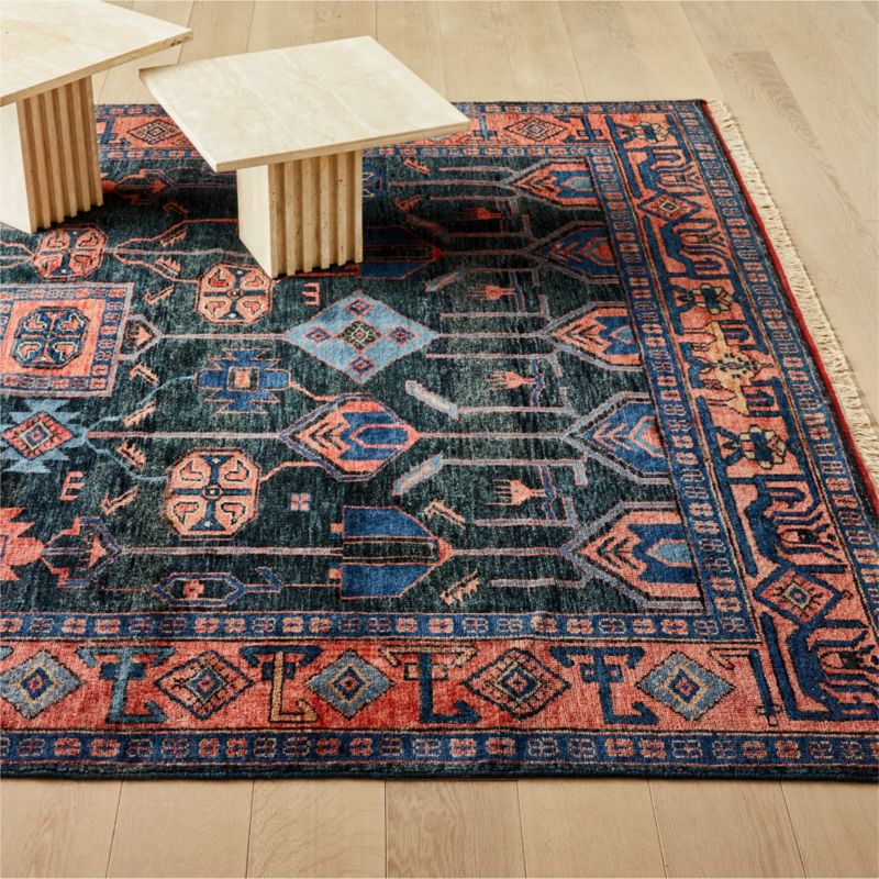 Eros HandKnotted Red and Blue Area Rug CB2