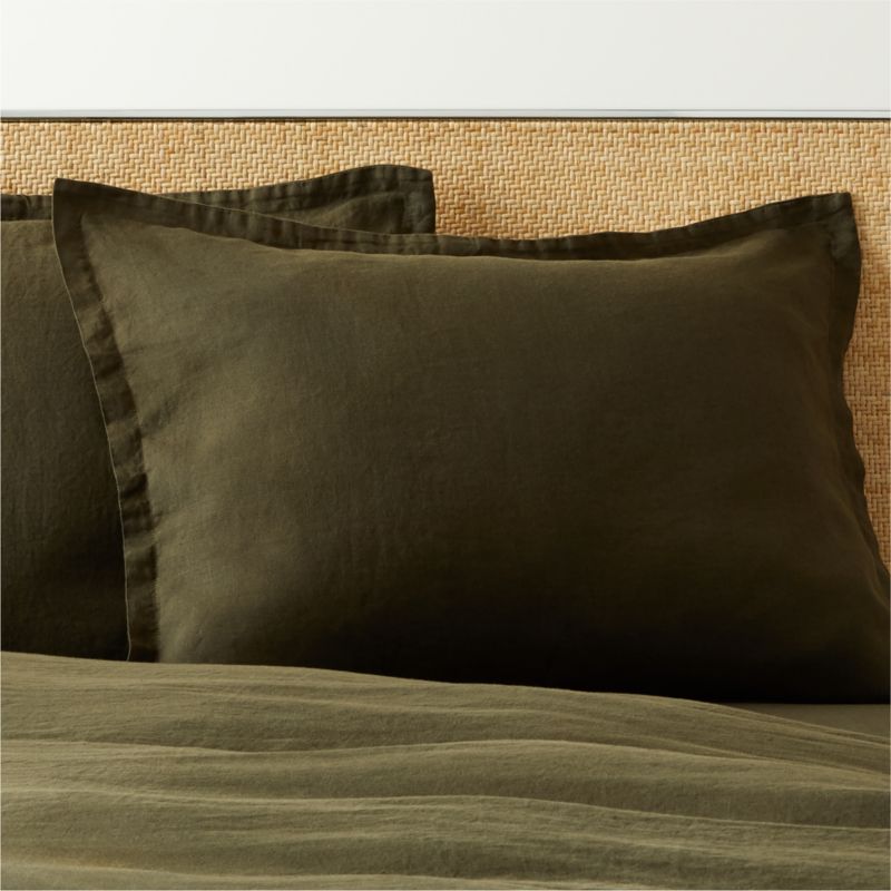 EUROPEAN FLAXCertified Linen Forest Green Standard Pillow Shams Set of