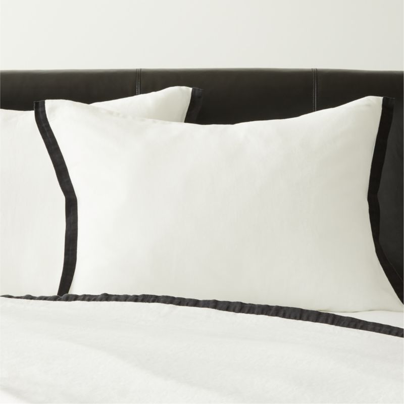 Border EUROPEAN FLAXCertified Linen White and Black Standard Pillow