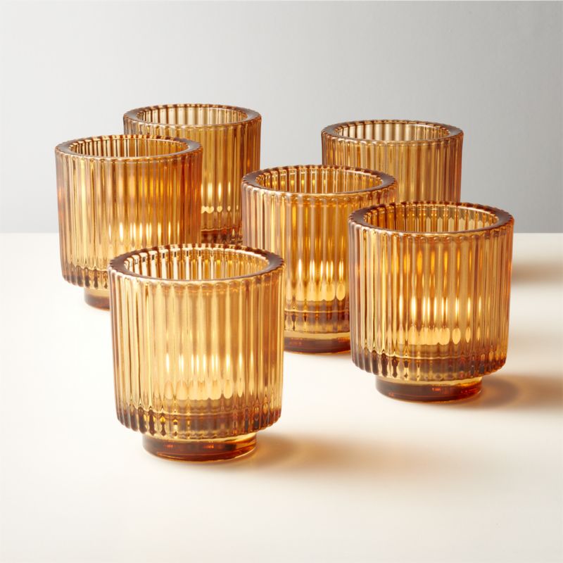 Ezra Amber Glass Modern Votive Candle Holders Set of 6 + Reviews CB2