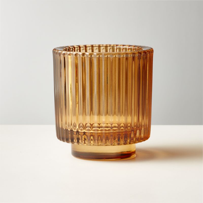 Ezra Amber Glass Modern Votive Candle Holder + Reviews CB2