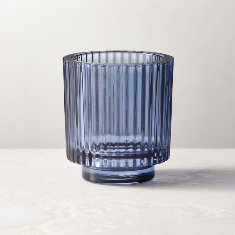 Ezra Blue Glass Votive Candle Holder + Reviews CB2 Canada