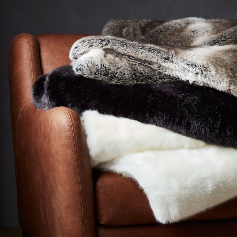 Light Grey Faux Fur Throw Blanket + Reviews CB2