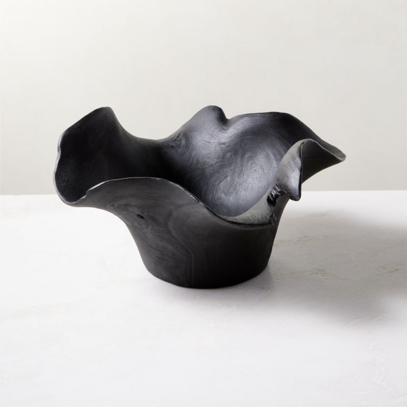 Flounce Modern Black Teak Decorative Bowl + Reviews CB2 Canada