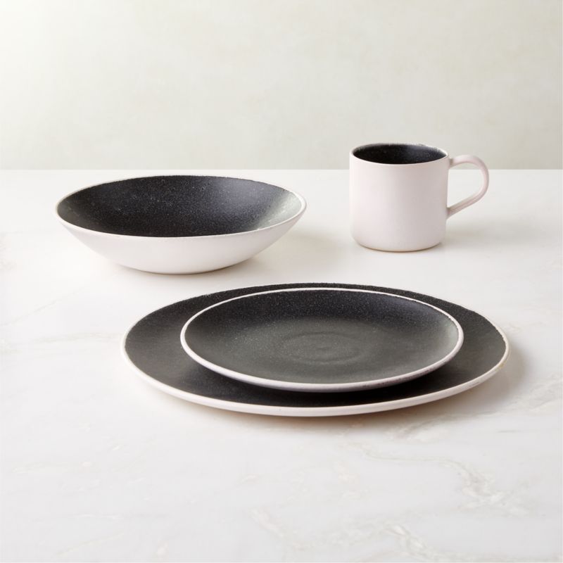 Fynn Modern 4Piece Black and White Dinnerware Set with Pasta Bowl