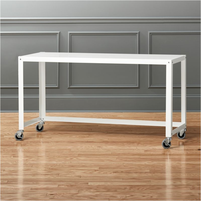 GoCart White Rolling Console Table + Reviews CB2