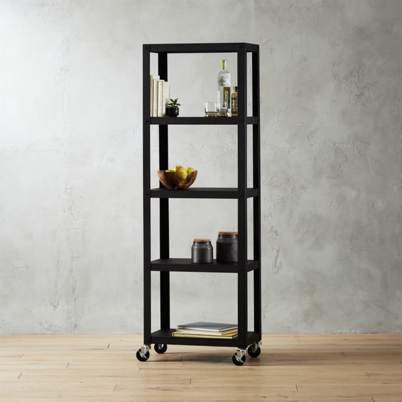 GoCart Black FiveShelf Rolling Bookcase + Reviews CB2