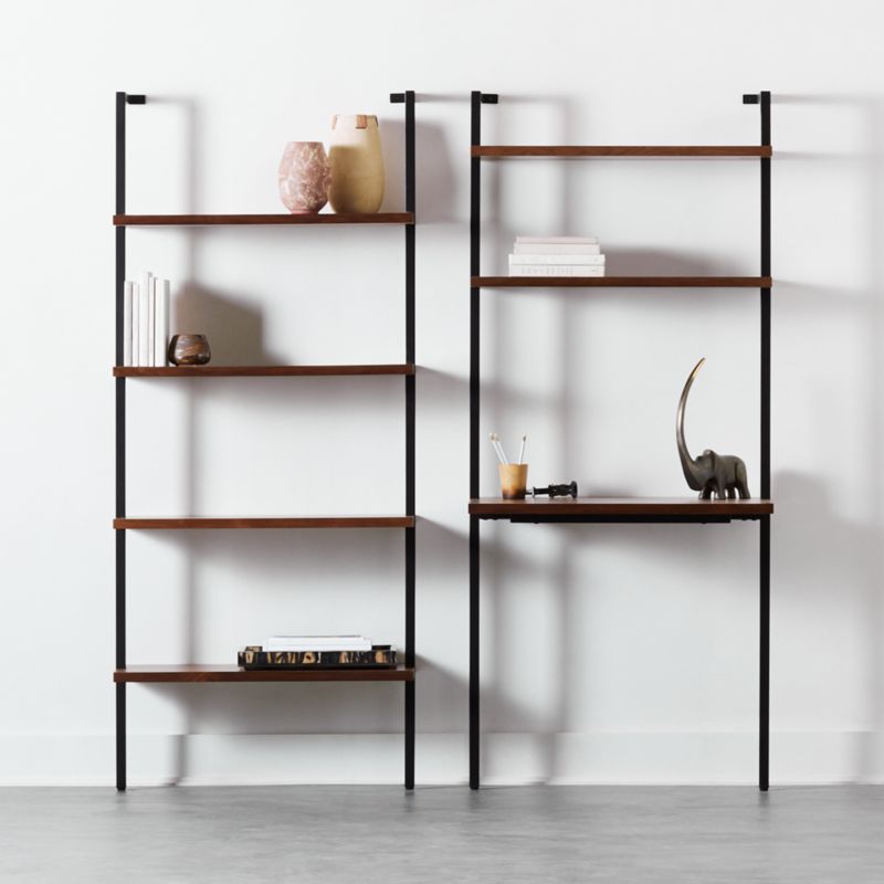 Helix Modern Walnut Wood Wall Mount Desk with Shelves 70'' + Reviews