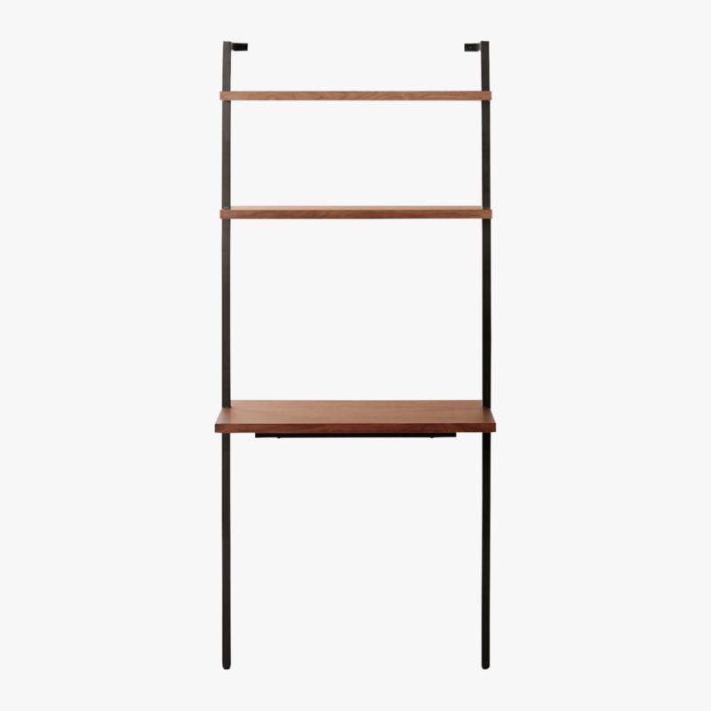 Helix Modern Walnut Wood Wall Mount Desk with Shelves 70'' + Reviews
