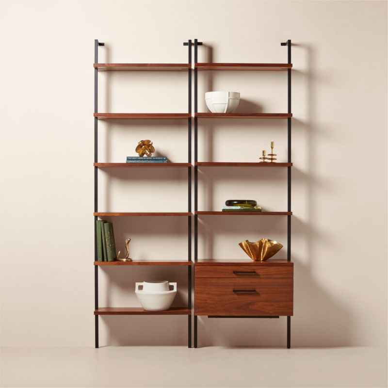 Helix 96" Walnut Bookcase with 2 Drawers CB2