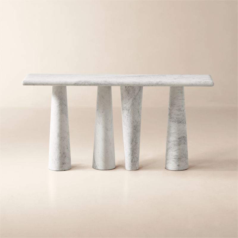 Inverse White Marble Console Table + Reviews CB2