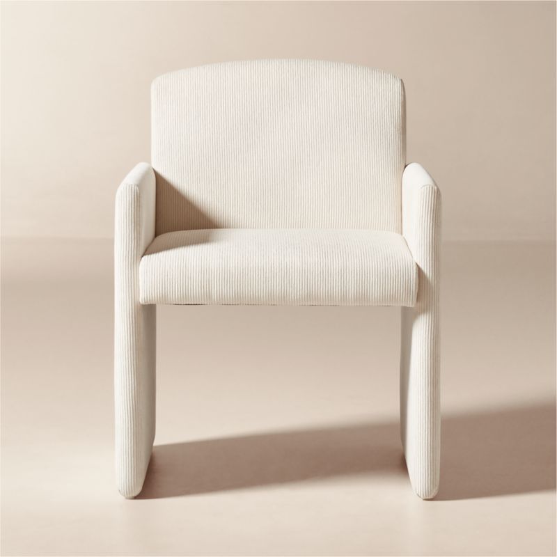 Justine Warm White Corduroy Upholstered Dining Armchair CB2