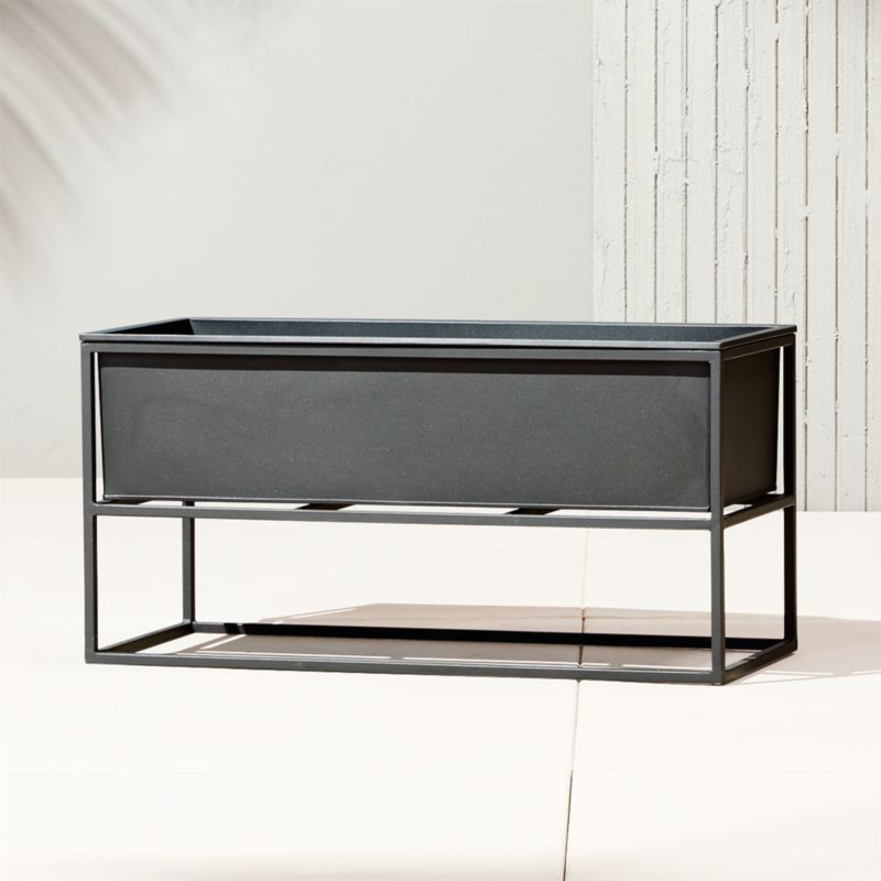 Kronos Modern Dark Grey Metal Outdoor Raised Planter Low + Reviews