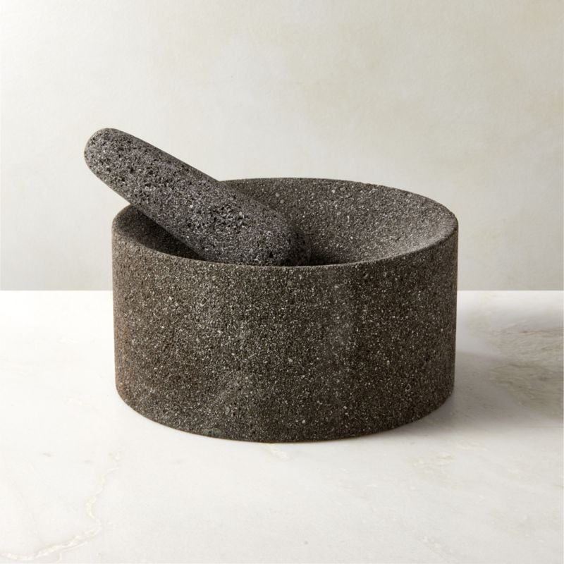 Dark Grey Lava Stone Mortar and Pestle + Reviews CB2