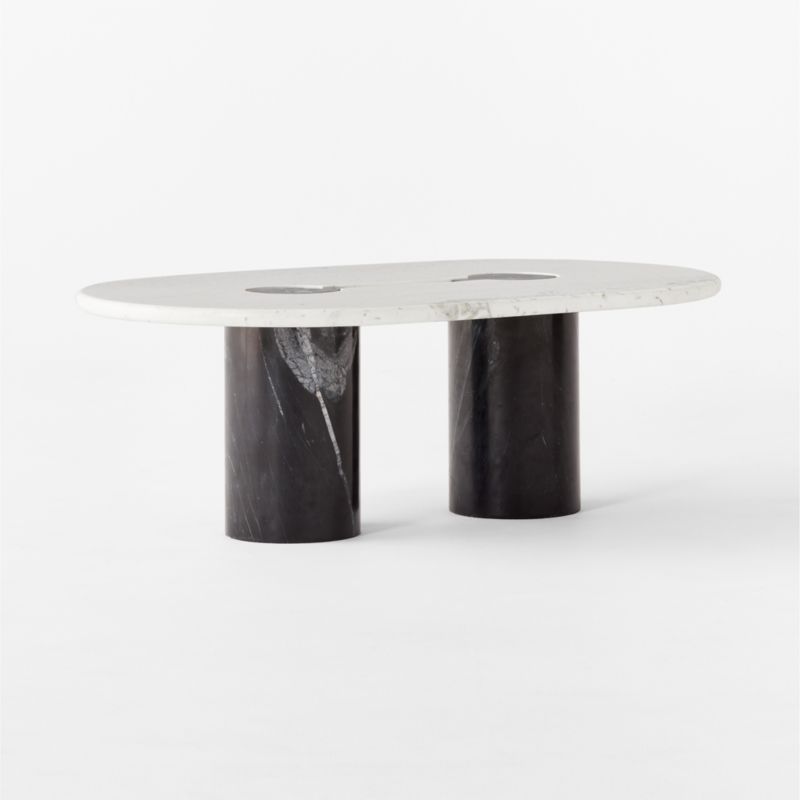 Liguria Oval White Marble Coffee Table with Black Marble Base by