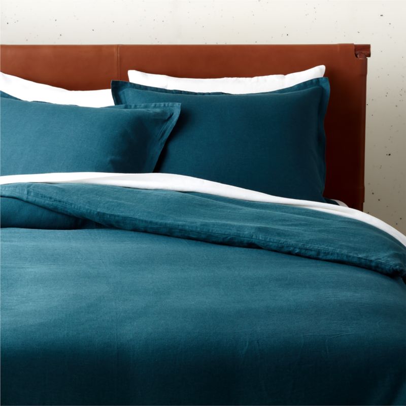 EUROPEAN FLAXCertified Linen Dark Teal Duvet Cover CB2