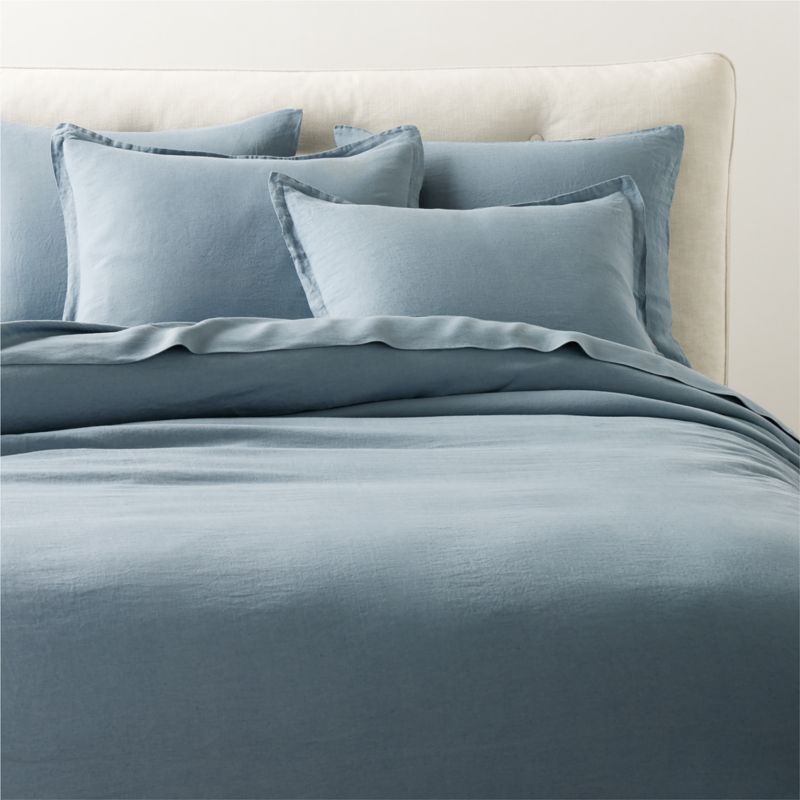 EUROPEAN FLAXCertified Linen Slate Blue Solid Full Queen Duvet Cover