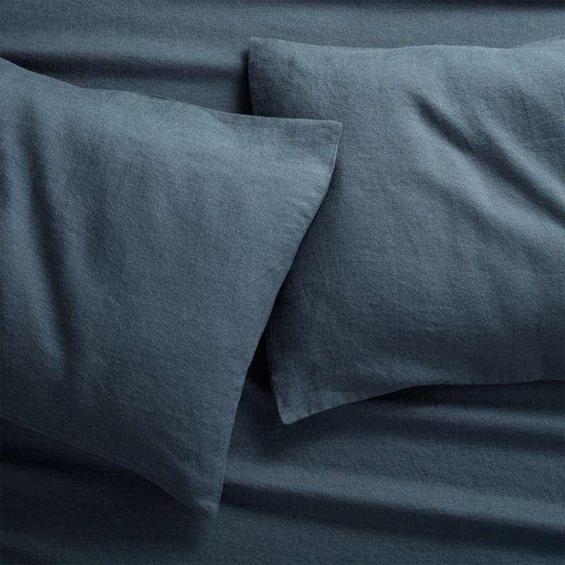 Set of 2 Linen Navy King Pillowcases + Reviews CB2