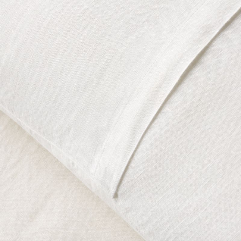 European Flax Linen White with Tan Border Euro Pillow Shams Set of 2