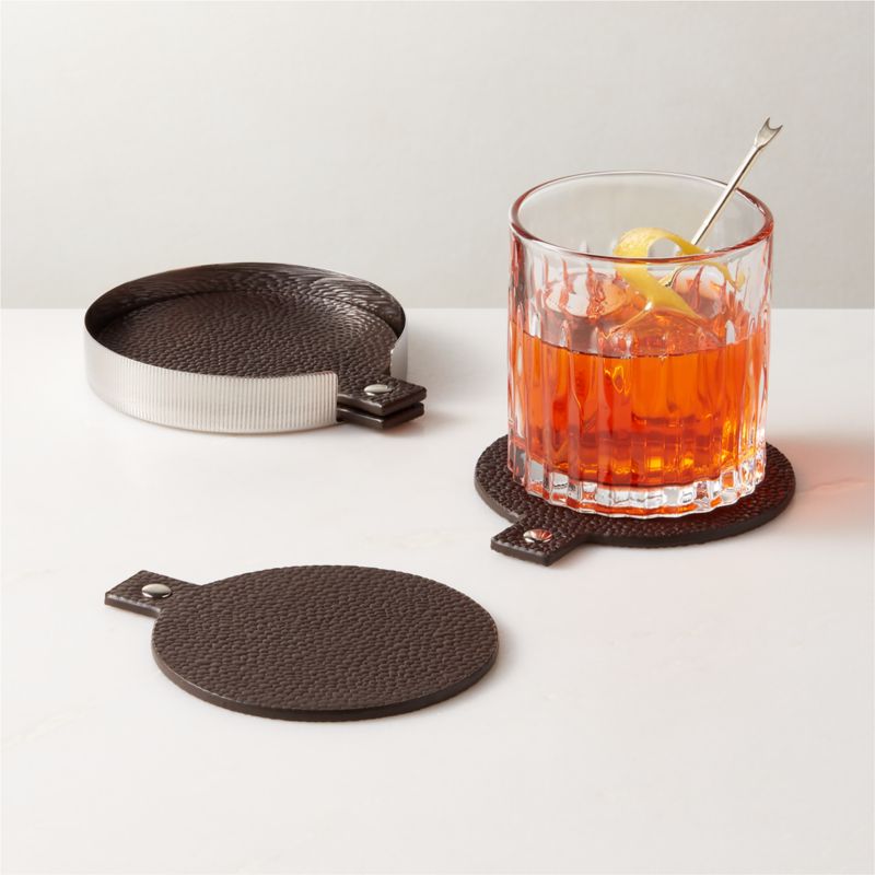 Maja Black Leather Drink Coasters Set of 4 + Reviews CB2 Canada