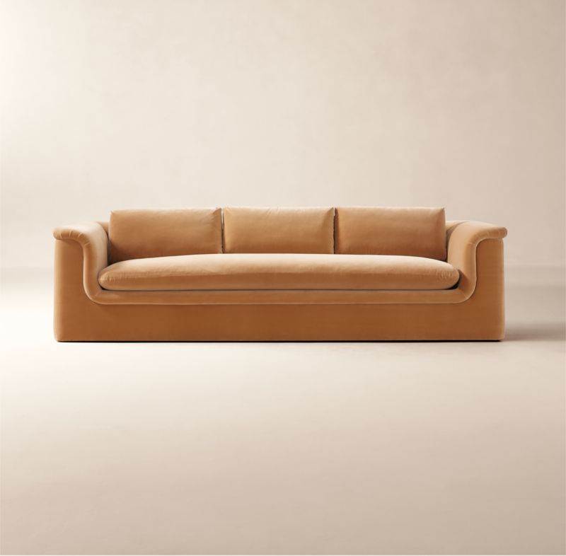 Mardones 103" Camel Brown Velvet Sofa + Reviews CB2 Canada