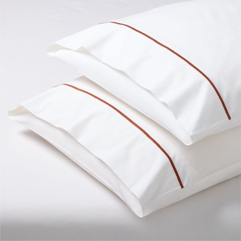 Marisal Organic Cotton 400 Thread Count Percale White and Sienna Brown